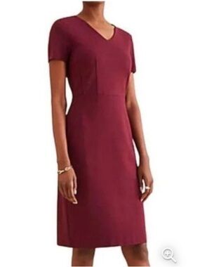Ann Taylor Burgundy V-Neck Midi Sheath Dress